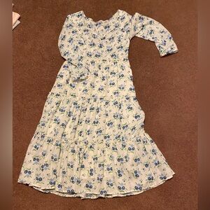 Sweet Baby Jamie Floral Midi Sweetheart Neck Dress Women's L Cottagecore Cream